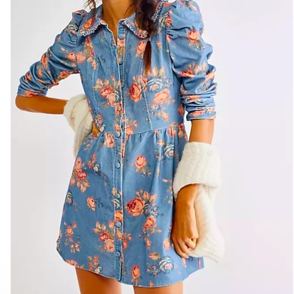 Loveshackfancy Puff Sleeve Beyers Ruffle Trim Collar Corduroy Dress